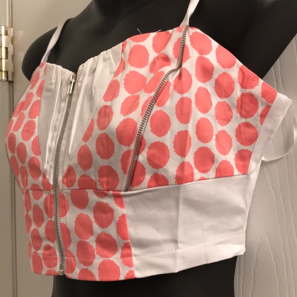 (Large) Pink Polka Dot Zipper Bustier Crop Top - Picture 4 of 5